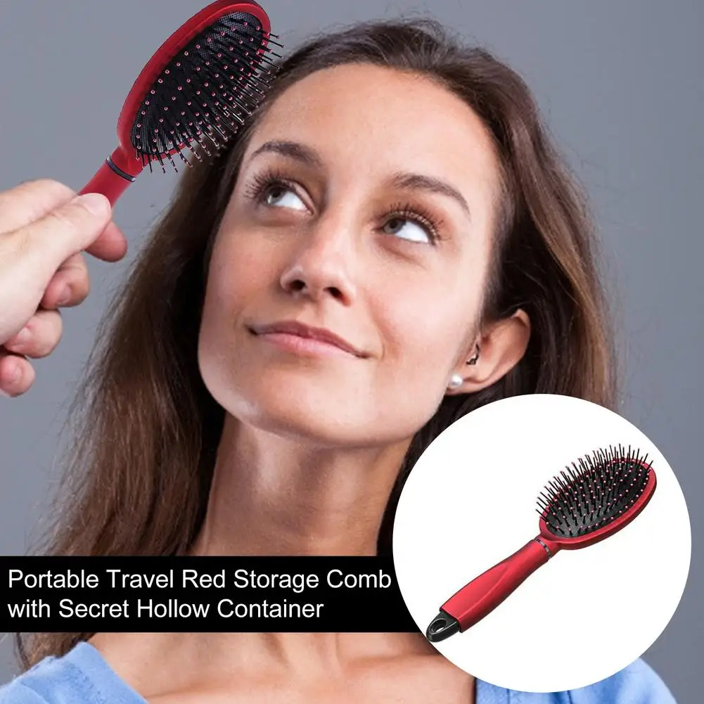 

Portable Travel Red Storage Comb With Secret Hollow Container Massage Detangling Hair Brush Salon Hairdressing Styling Tool
