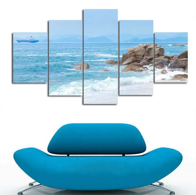 

5 Pieces Sea Beach Seascape Wall Art Modern Pictures Canvas Painting Wall Posters and Prints On Living Room Decor No Frame