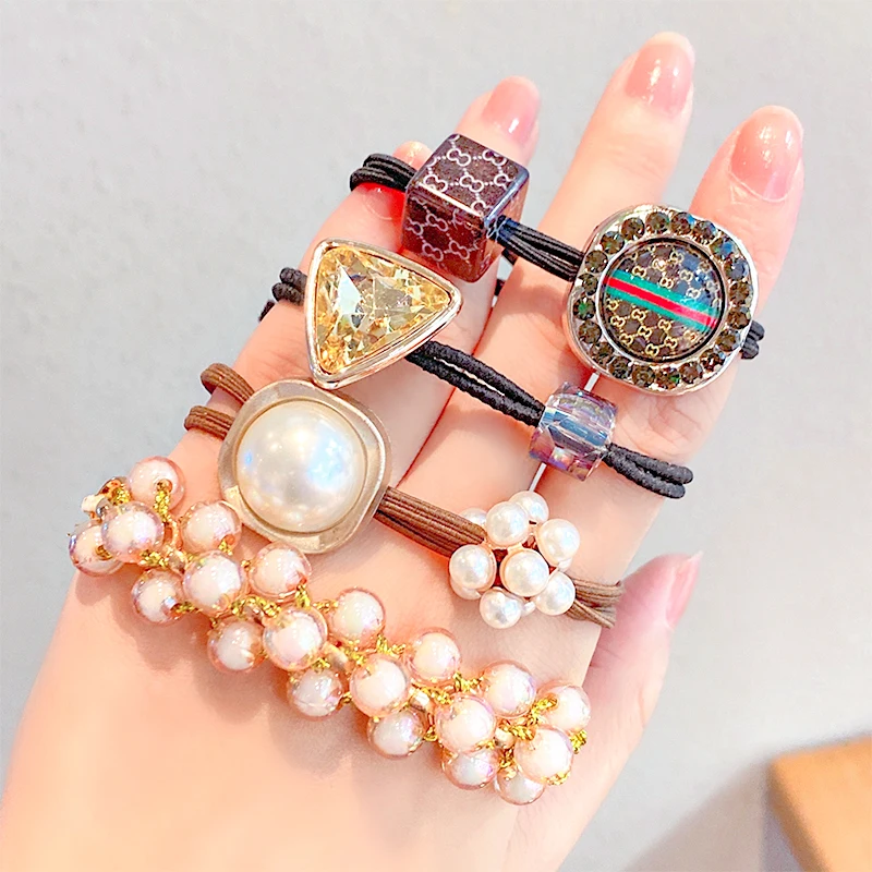 

9/10/11PCS/Set New Women Girls Elegant Pearls Geometric Scrunchie HairBands Sweet Headband Rubber Bands Fashion Hair Accessories
