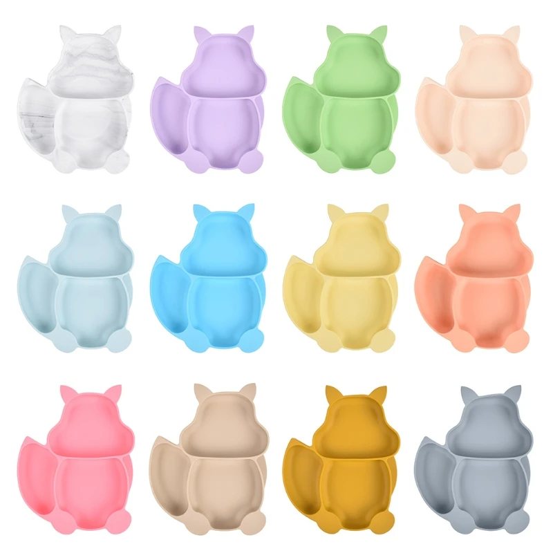 

Baby Silicone Divided Sucker Bowl Infant Learning Feeding Dishes Anti-Slip Squirrel Shape Dinner Plate Children Tableware