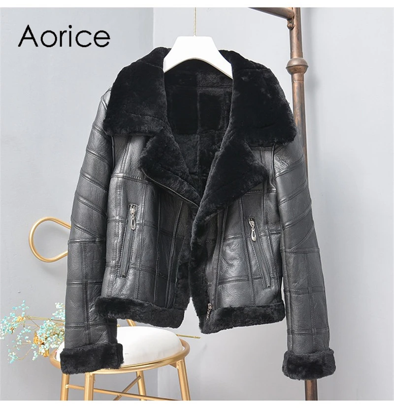 Aorice TX307704 женские зимние базовая мотоцикл натуральном овечьем меху куртка, пальто, женская Свободная натуральная меховая шуба, верхняя одежда
