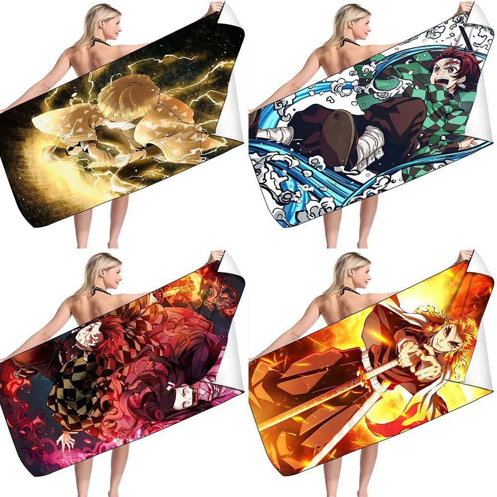 

Japanese Anime Demon Slayer Bath towel Kimetsu no Yaiba Tanjirou Nezuko Rengoku Printed Beach Towel For Adults Kids Face Towel