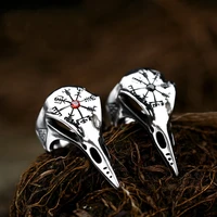 vintage men stainless steel odin crow skull ring gothic punk viking crow compass ring retro valknut amulet jewelry wholesale