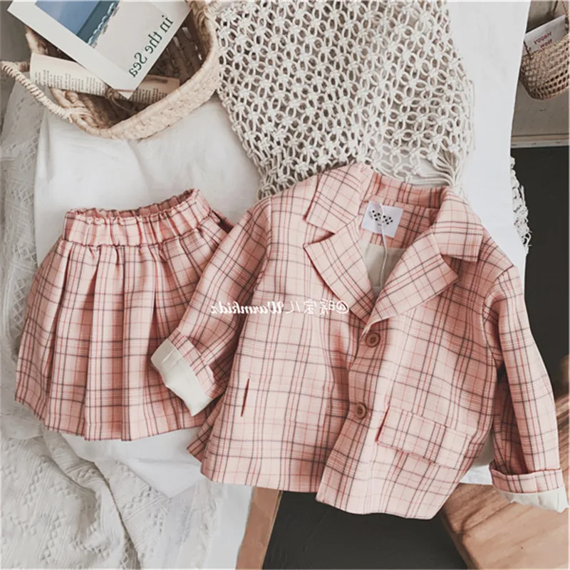 Костюм для девочек клетчатый костюм осенняя новая детская одежда зимняя