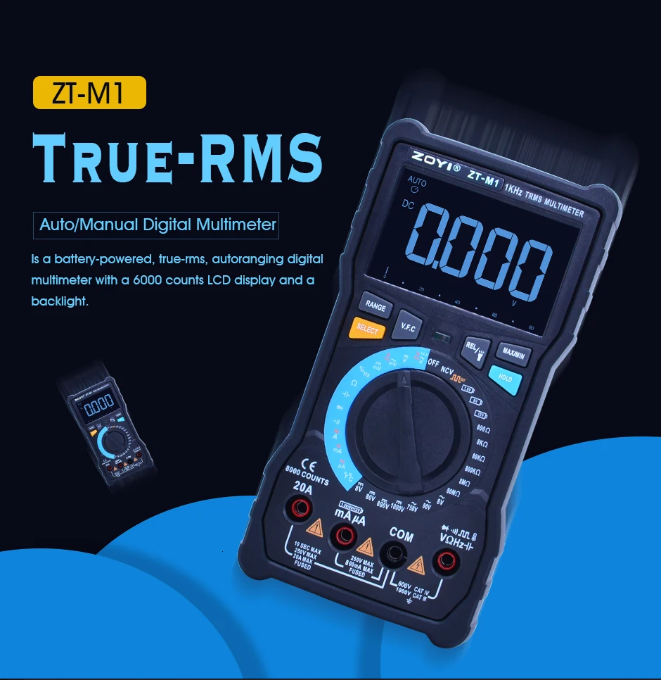 

Цифровой мультиметр True-RMS, устройство для измерения постоянного/переменного тока, напряжения, сопротивления, частоты, температуры, батареи, температуры, диода