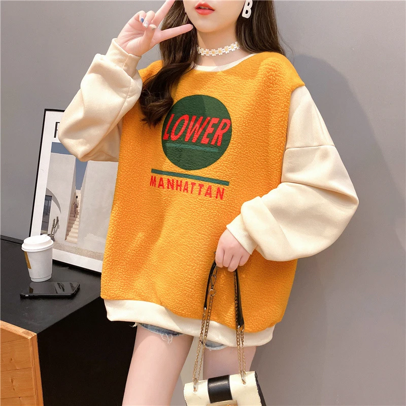

Autumn Winter Plus Velvet Thickening Women Long Sleeve Loose Hoodie Casual Warm Sweatshirt Girl Tops Clothes