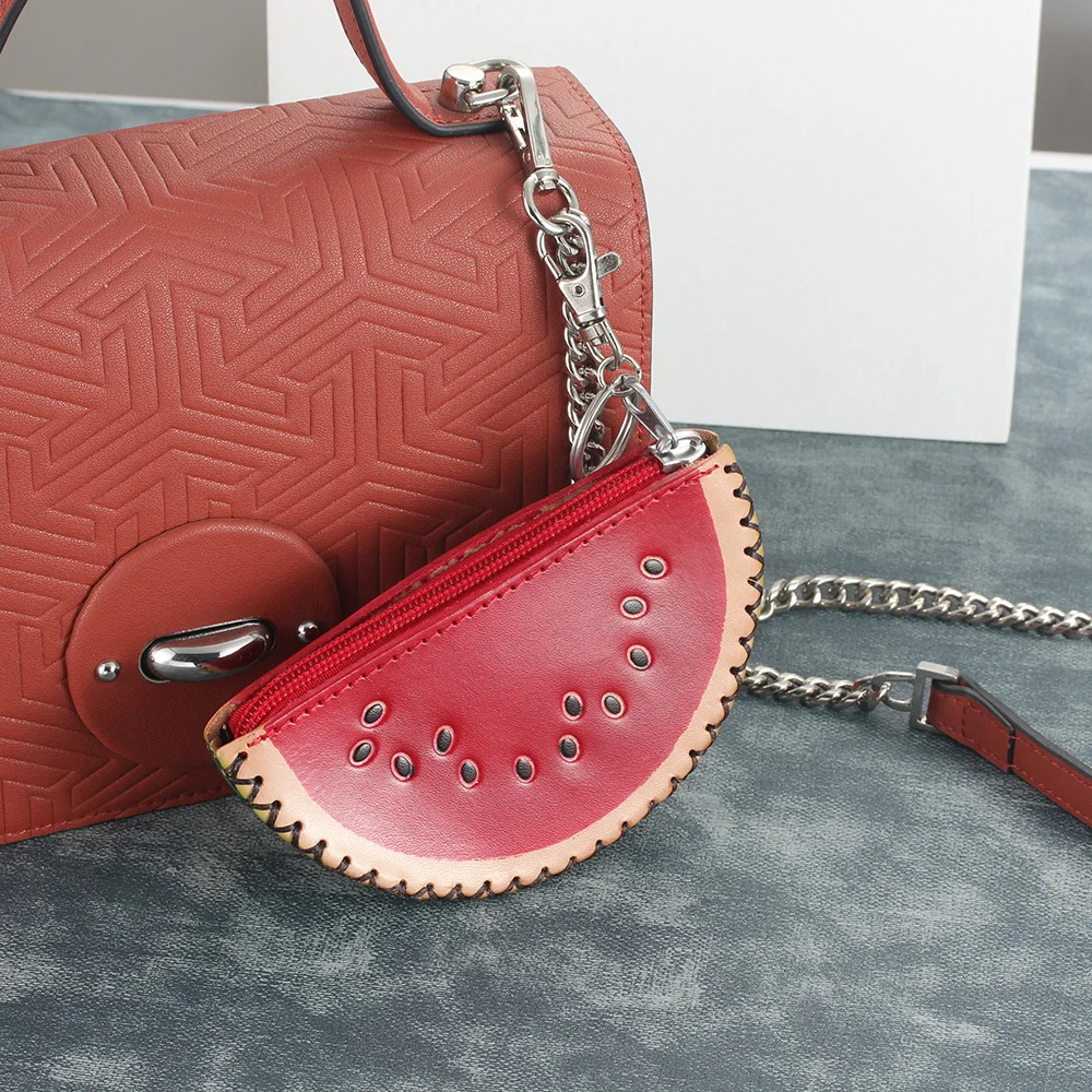 

Genuine Leather Coin Purses For Women Girl Small Wallet Key Chain Mini Pouch Children Kid Bag Fruits Strawberry Watermelon