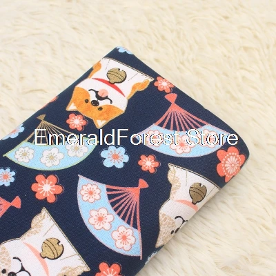 Веер-веер из импортной ткани с позолоченным принтом собаки хлопка и льна