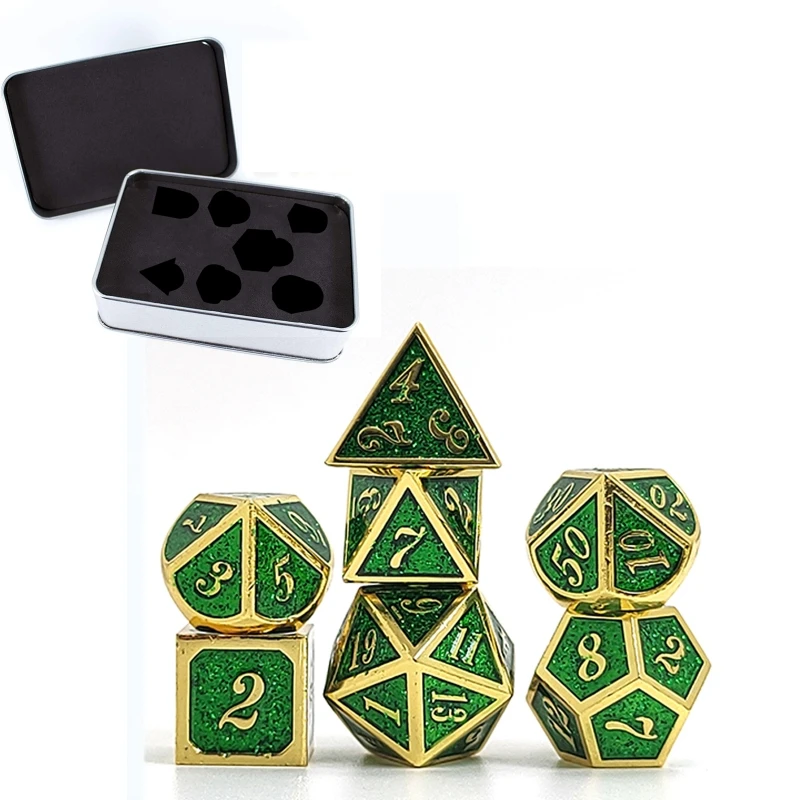 

7 шт. Курсив Стиль металлические игральные кубики металлическая игра DND D & кости с бесплатные металлические пластины чехол K3NC