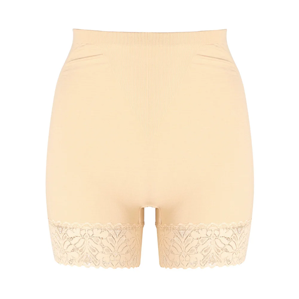 Бежевый Women High Waist Lace Seamless Safety Pants Fashion Underwear Ice Silk Shorts Safety Slim Summer Beach Safety Pants - Цвет: Бежевый