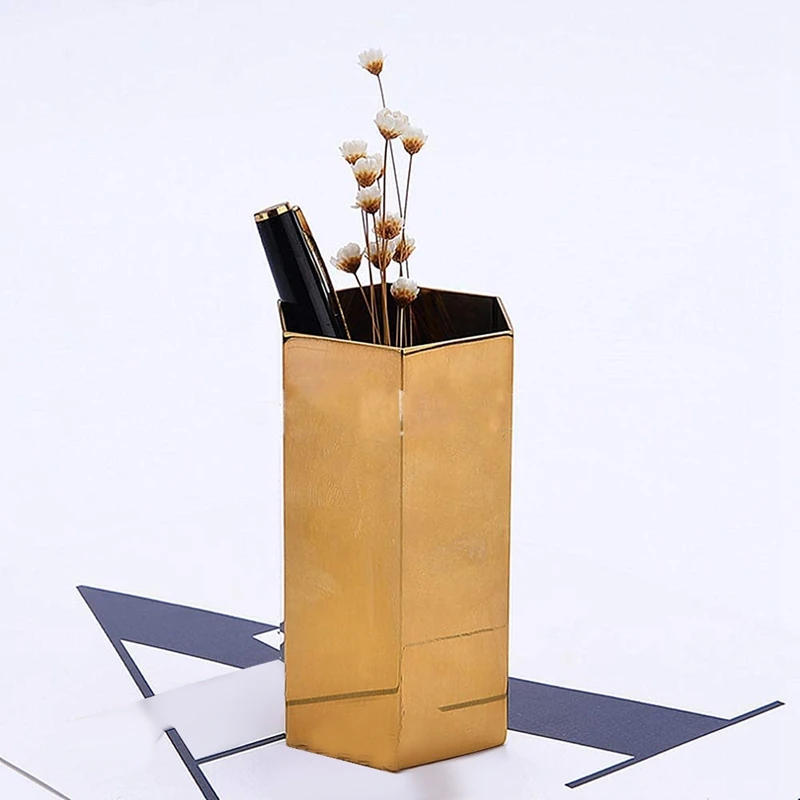 

Pencil Holder Desk Organizer,Hexagon Pen Pot Holder,Desktop Stationery Container,Flower Pot,Makeup Brush Holder,2 Pcs
