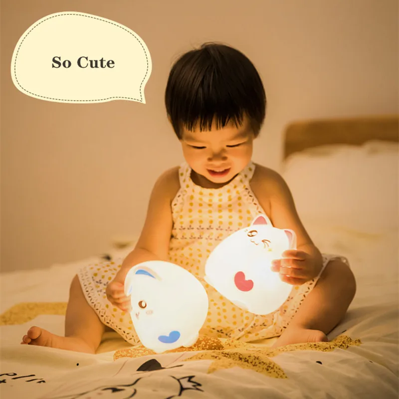 

7 Colors Silicone Soft LED Night Lamp With Remote Controller Pat Switch USB Rechargeable Cute Animal Children Nursery Lamp