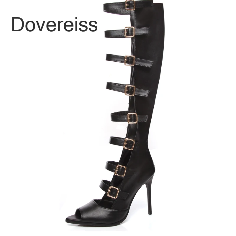 Verão Moda Feminina Sexy Novos Saltos Stilettos Consice Peep Toe Fivela Gladiador Altura Concisa Legal Botas 45 46
