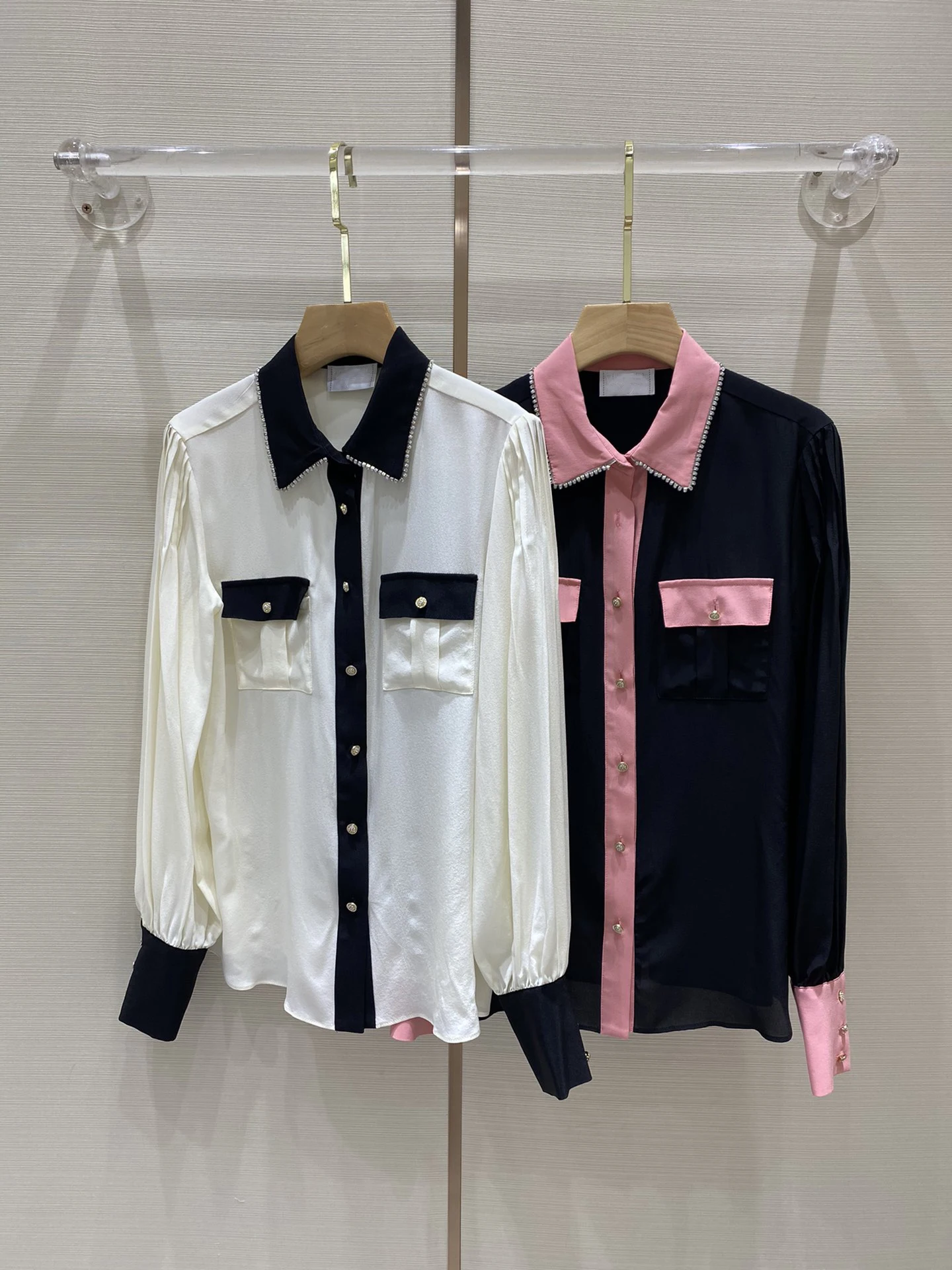 

Женская рубашка с рукавами-фонариками, шикарная элегантная рубашка из натурального шелка с карманами, Весна-Осень 100%