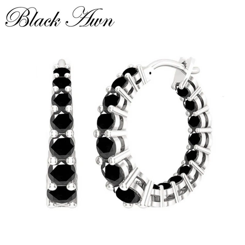 Черные серьги-кольца Awn 2022, новые круглые черные модные серьги-кольца из шпинели для женщин, ювелирные изделия I186