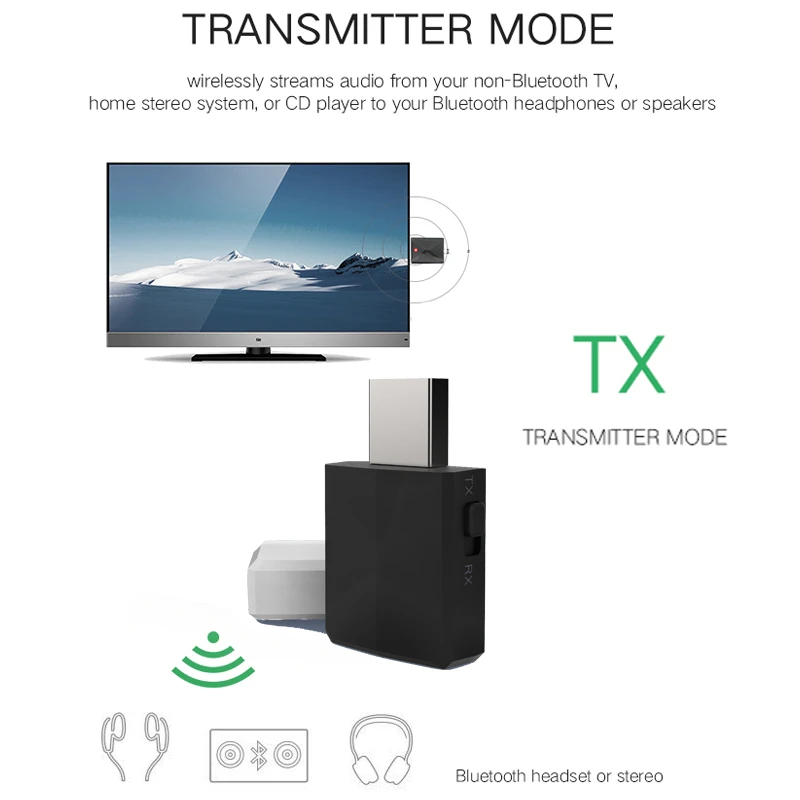 5 0 USB Bluetooth передатчик для ТВ на наушники Mini 3 мм AUX приемник TX RX режим стерео