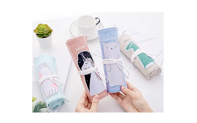 Рулон школьный пенал Kawaii Холст Ручка сумка пенал для девочек мальчиков милый большой пенал пенальти коробка канцелярские принадлежности