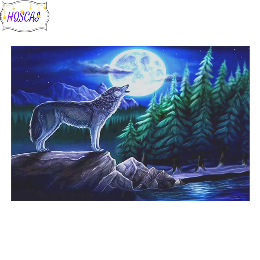 

Алмазная 5D картина «сделай сам», вышивка крестиком с изображением дерева, Луны, волка, животных, полная выкладка, мозаика, картины стразы, по...