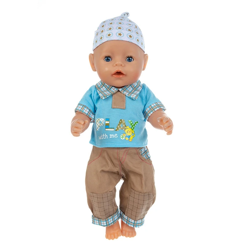 

Doll Clothes 43cm Reborn Doll Suit T-shirt+Trousers +Hat Dolls for Girls Fit 18 Inch American Girl Doll Clthoes Doll Accessories
