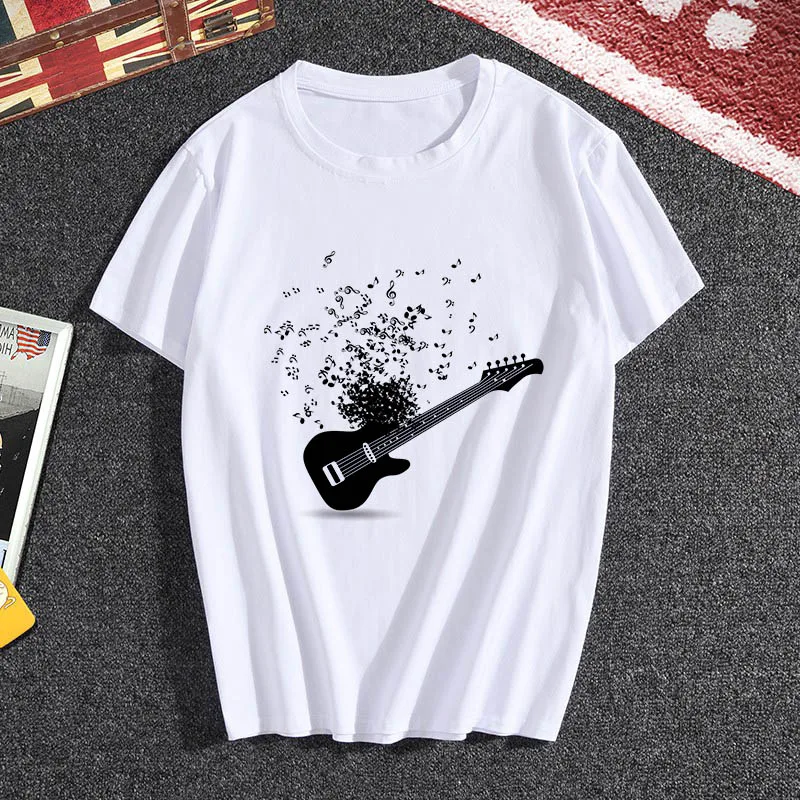 

Guitar Music Print Women's T-shirt Harajuku Women's Short Sleeve Fashion T-shirt Music Rune Guitar Women's T-shirt street wear