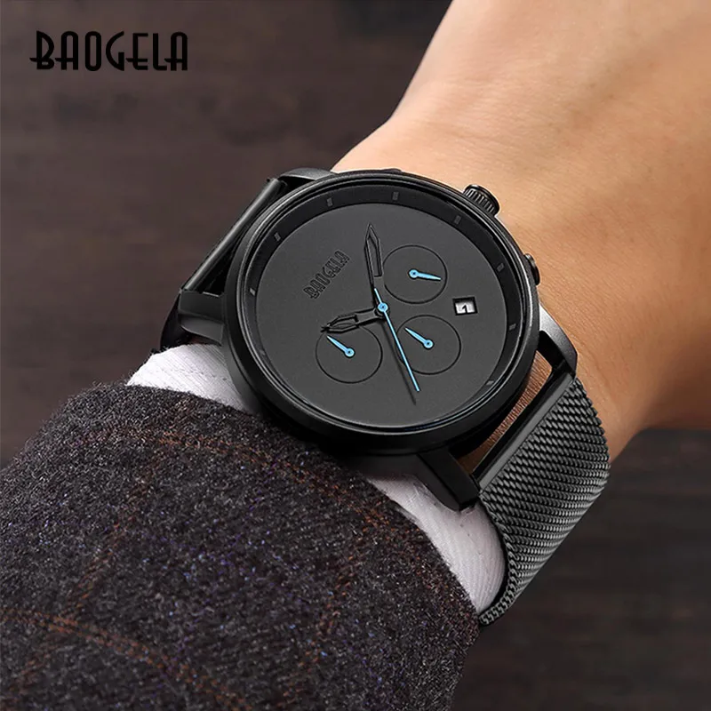 Мужские повседневные часы BAOGELA спортивные кварцевые из натуральной кожи с