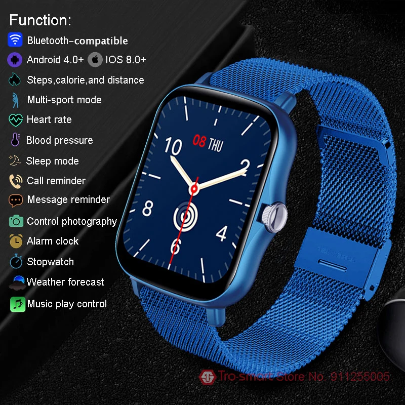 1 7inch smartwatch women full screen touch men smart watch blood pressure fitness tracker sport clock waterproof smart watches free global shipping
