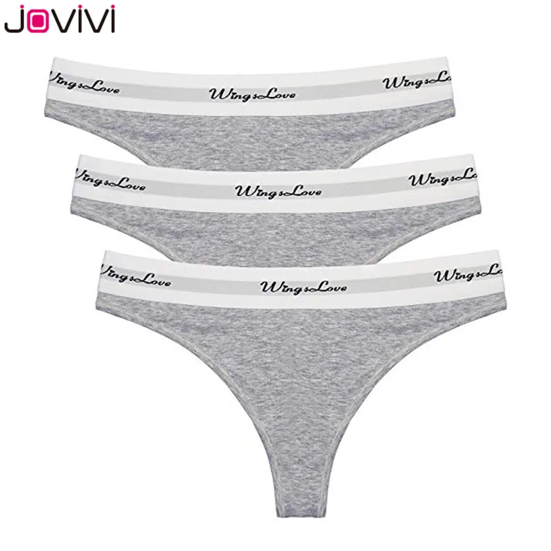 Jovivi, новинка, 3 шт., Женские Бесшовные стринги, Мягкое хлопковое нижнее белье, трусики, белый/серый/синий/розовый/красный цвет, размеры S/M/L, Wingslove, трусики - Цвет: 3pcs Gray Same Size