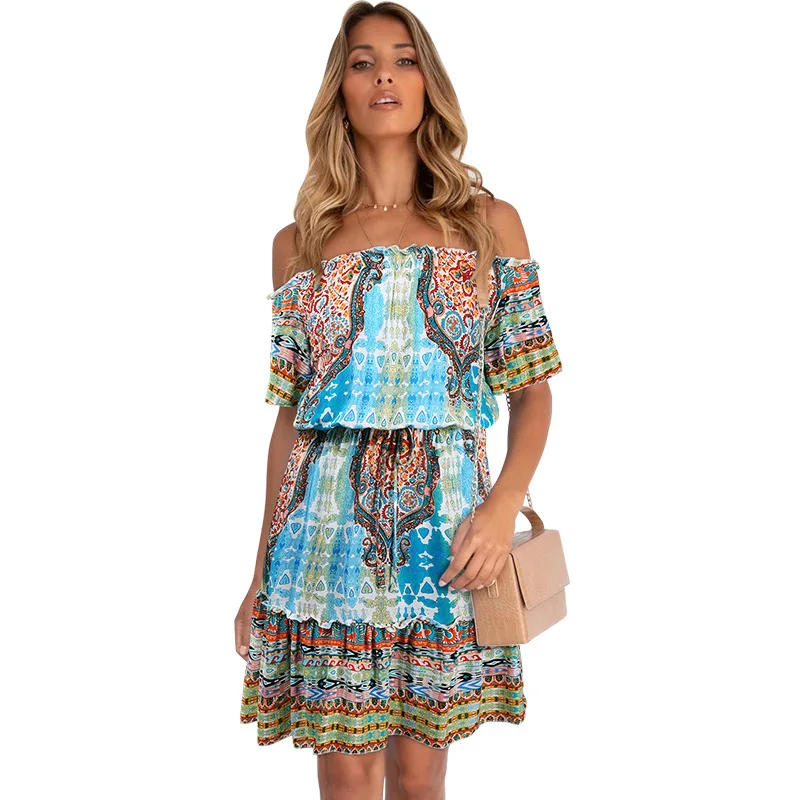

Women's Sexy Tube Top Off Shoulder Printed Mini Dress
