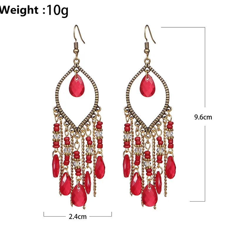 

Charmsmic Bohemian Style Beaded Crystal Dangle Earrings Long Tassel Earrings For Women Femme Water Drop Chain Jewelry Gifts