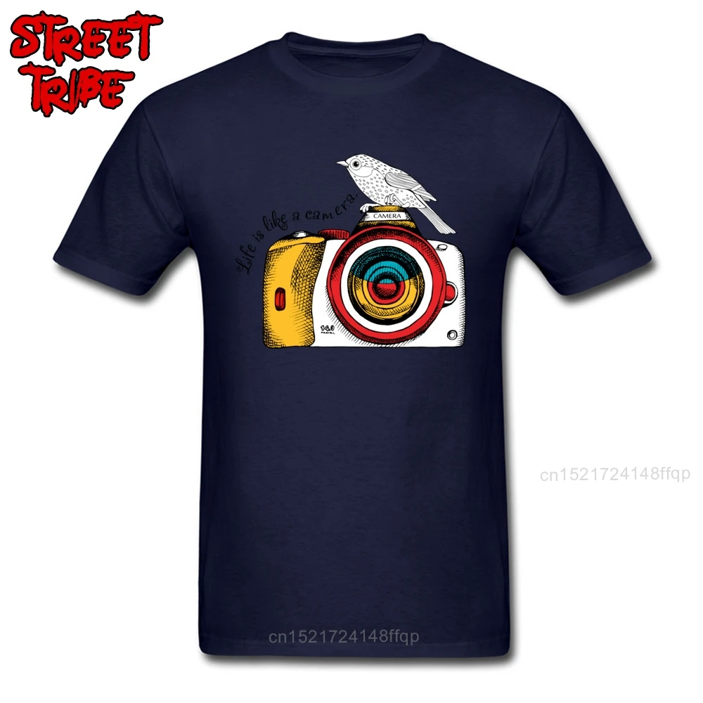 Синяя футболка Camera Life мужская летняя хлопковая Футболка с круглым вырезом крутые
