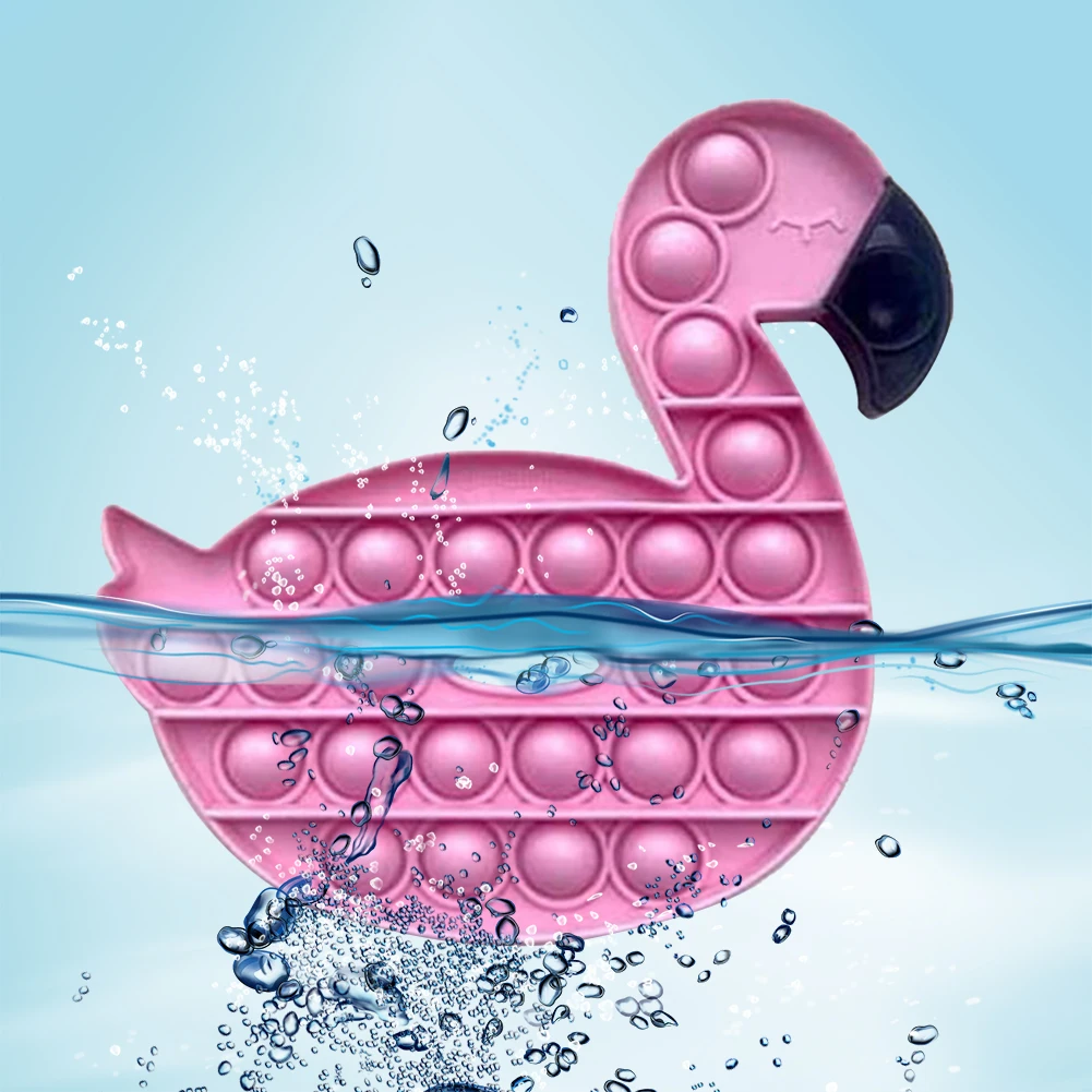 Силиконовая мультяшная игрушка-Фламинго с пузырьками сенсорная сжимающая