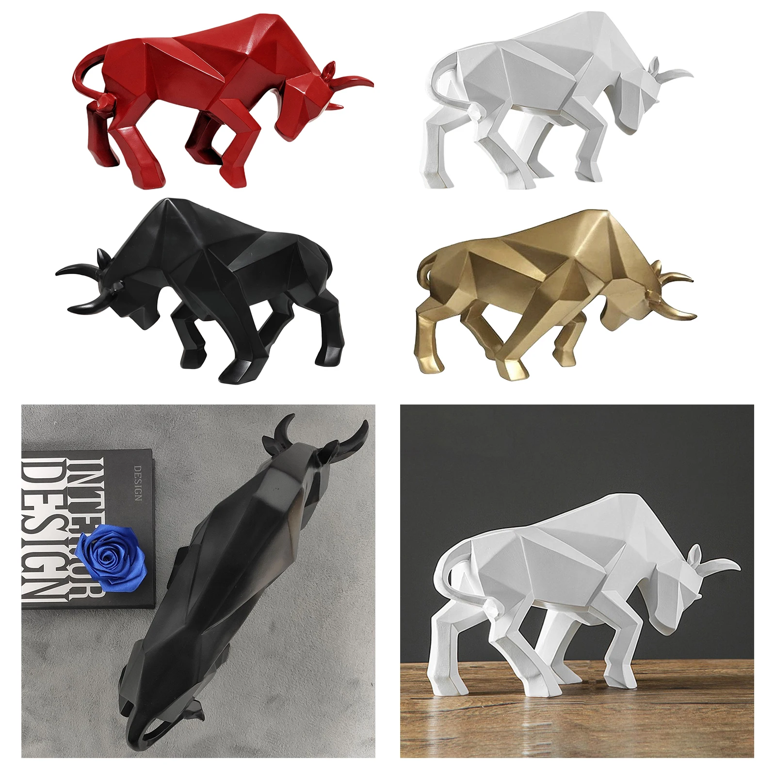 

Resin Bull Statue Sculpture Decoration Abstract Animal Bullfight Figurine Room Desk Home Decoration