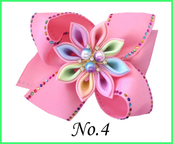 8 BLESSING Good Girl 4.5&quot Coral Hair Bow Clip Rainbow Rhinestone Pearl Flower | Аксессуары для одежды