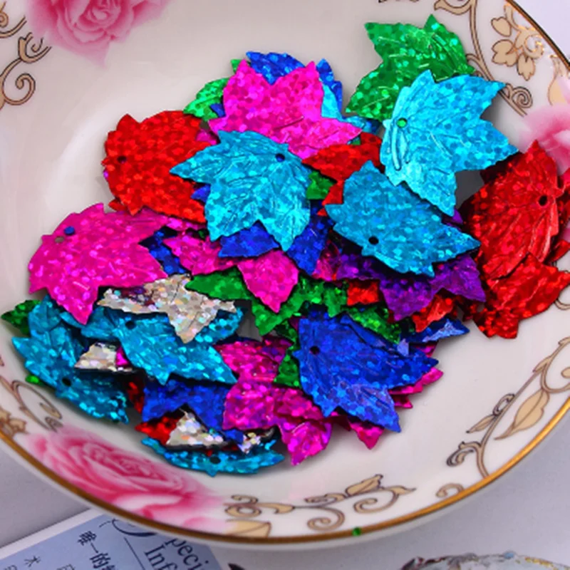 

100pcs 22MM Maple leaf Loose sequins Mixed color Paillettes Sewing Wedding Craft,Women Kids DIY Garment Lentejuelas Accessories