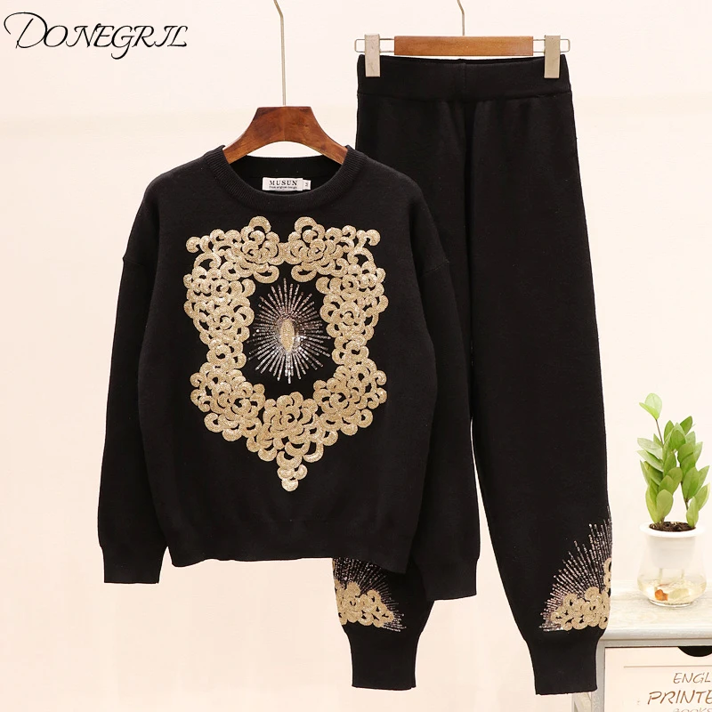 Комплект из двух предметов для женщин Осень зима теплый плотный вязаный пуловер