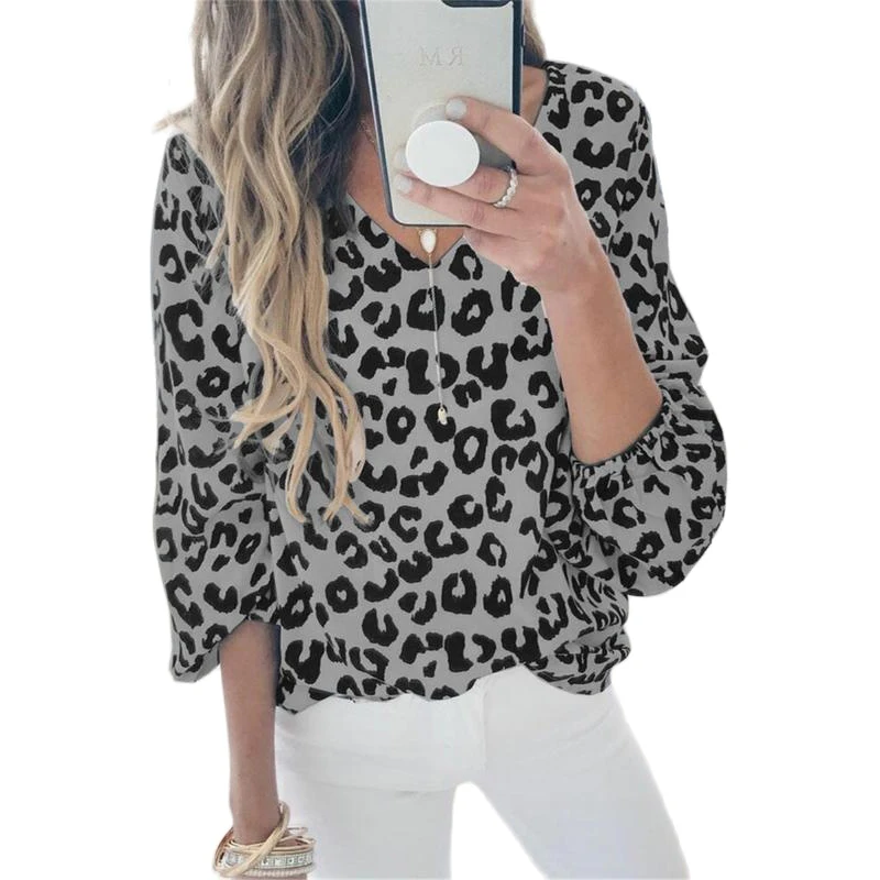 

Leopard Women Long Sleeve T Shirt 2020 New V-Neck Casual Loose Print Cuff Elasticity Autumn Clothes Women Elegant Top Tee Female