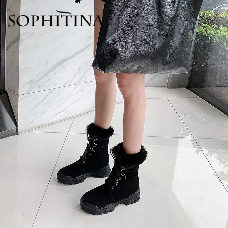 SOPHITINA/зимние сапоги; удобные теплые однотонные ботинки из высококачественной натуральной кожи с круглым носком на шнуровке; женские ботильоны; PO314