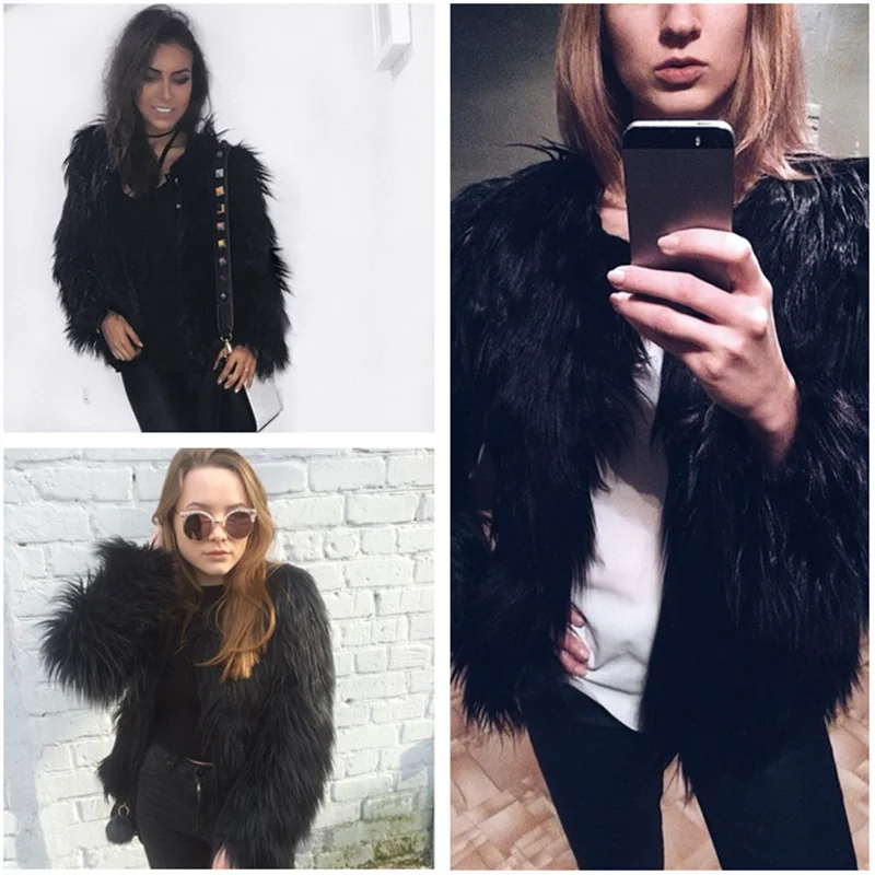 

Womens Casual Faux Fur Cardigan Jackets Coat Winter Warm Fluffy Overcoat