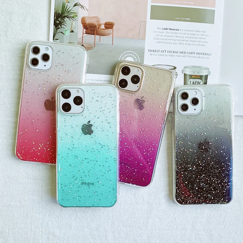 Мягкий силиконовый прозрачный чехол из ТПУ с градиентными блестками для iPhone 6 6s 7 8