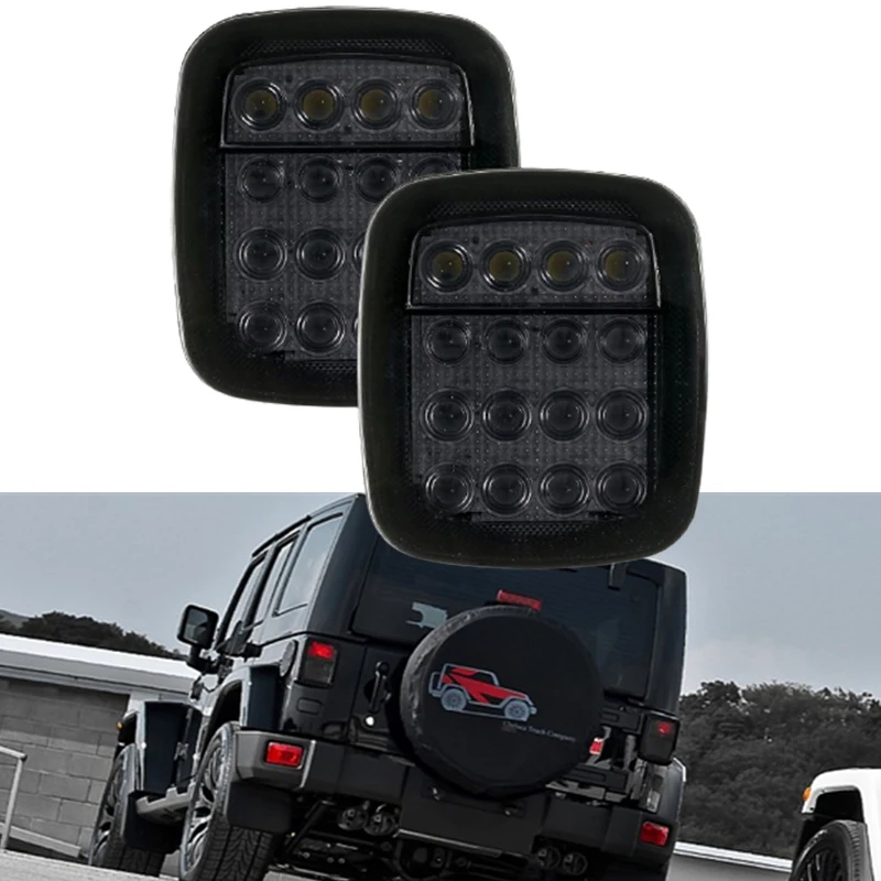 

A Pair 16 LED Smoke Black Universal Car Rear Tail Brake Turn Stop Light For Wrangler YJ TJ CJ JK Truck Trailer Truck Boat
