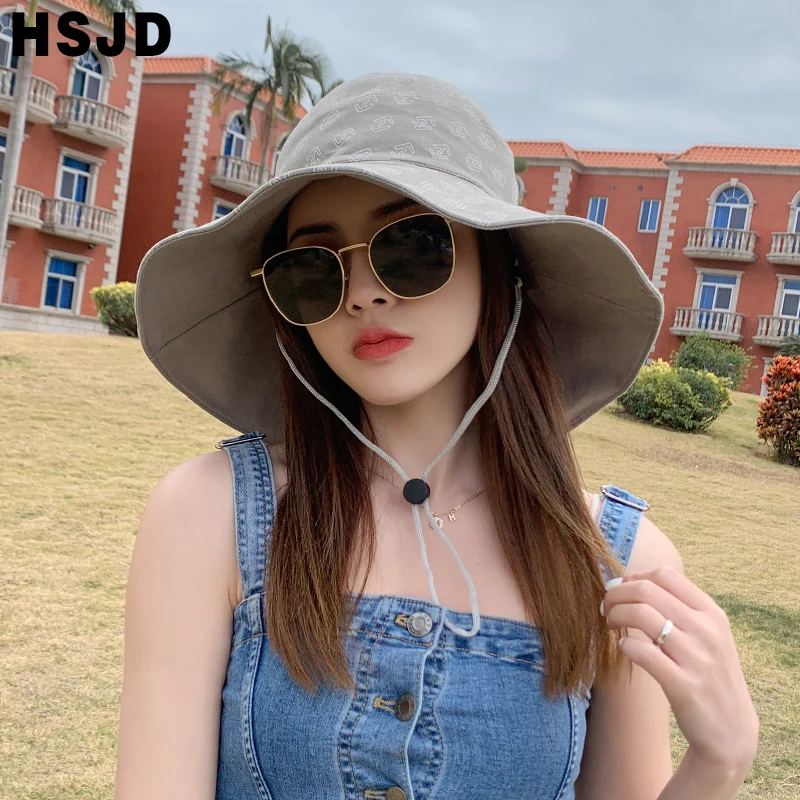Double Sided Foldable Bucket Hat Summer Women Cotton Sun Hats Large Brim Anti-UV Beach Cap Female Holiday Floppy Caps Bonnet