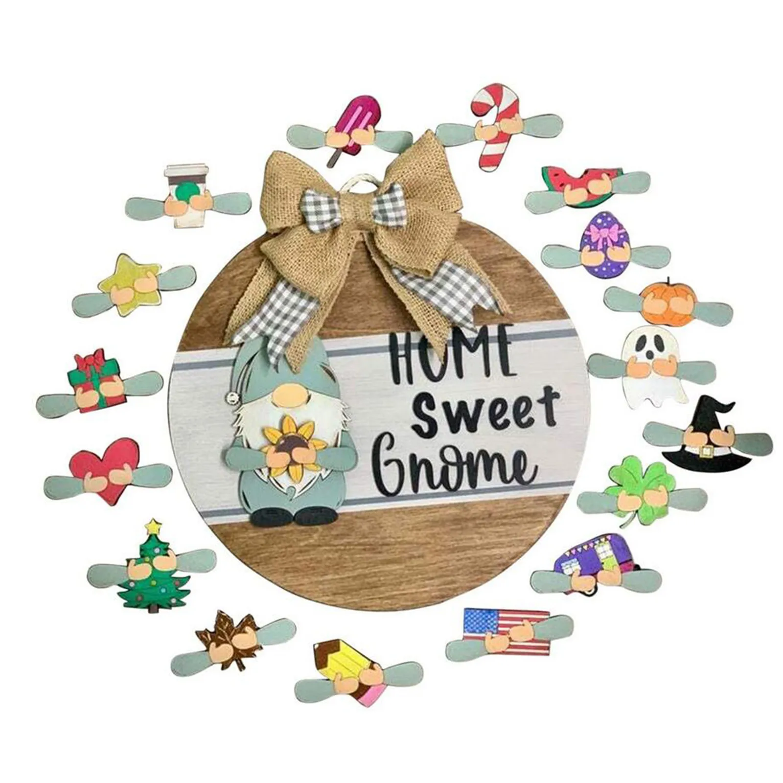Gnome Door Hanger Seasonal Welcome Sign With Interchangeable Holiday Pieces Aesthetic Room Decor Ozdoby Do Pokoju Mural | Дом и сад