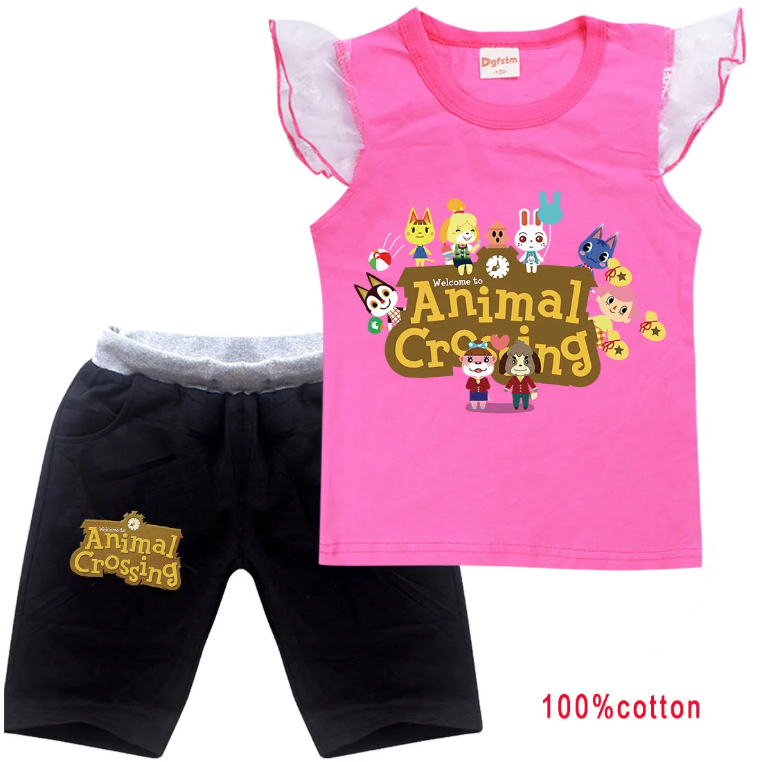 

2-16Y Baby Girl Animal Crossing Clothes Kids Short Sleeved T Shirts Shorts 2pcs Sets Children Cute Cotton Outfits Kids Tracksuit