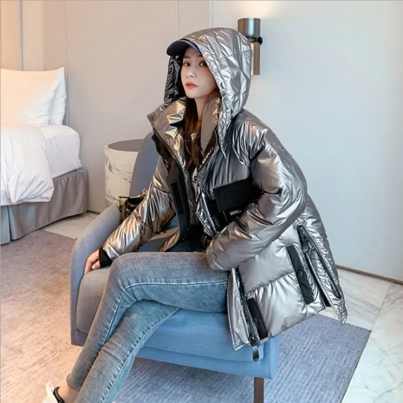 2020 зимняя Глянцевая Куртка пуховая хлопковая Парка женская Свободная куртка с