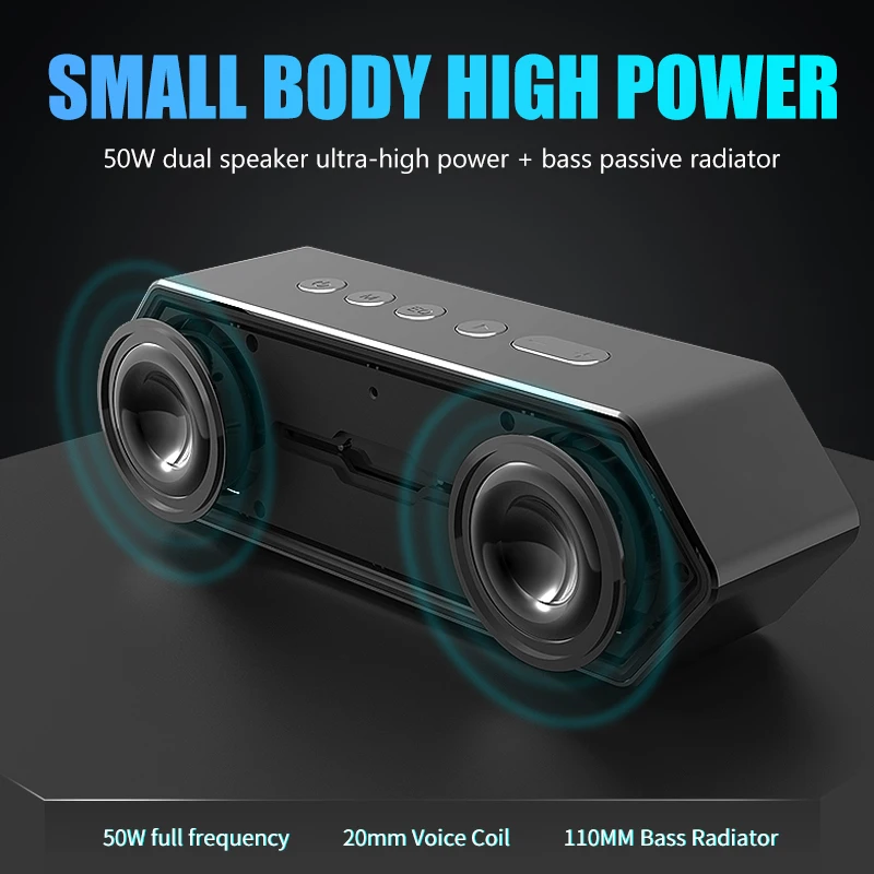 

50W haute puissance portable bluetooth haut-parleur extérieur étanche sans fil colonne de son TWS 100W haut-parleur DSP subwoofe