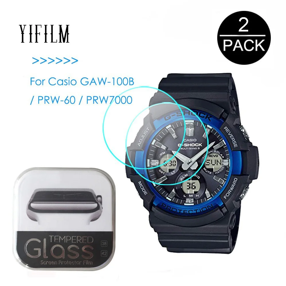 

2Pack For Casio GAW-100B PRW-60 PRW-70000.3mm 2.5D 9H Clear Tempered Glass Screen Protector Smartwatch Film Scratch Resistant