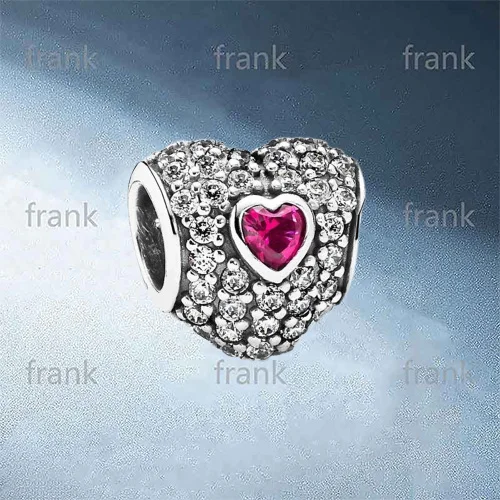 

791168SRU Heart silver charm with pave-set cubic zirconia and synthetic rubies