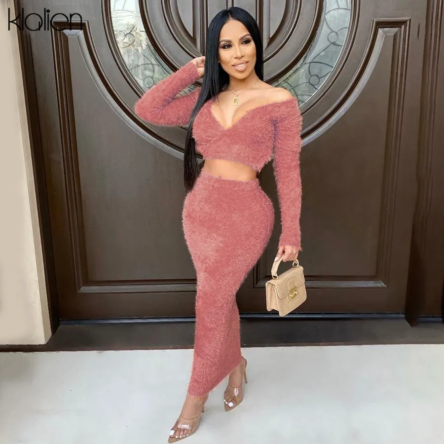 KLALIEN женская сексуальная юбка без бретелек с длинным рукавом + облегающая осень