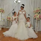 Платья с длинными рукавами и цветочным узором для девочек на свадьбу, платье русалки с аппликацией и круглым вырезом для первого причастия для девочек