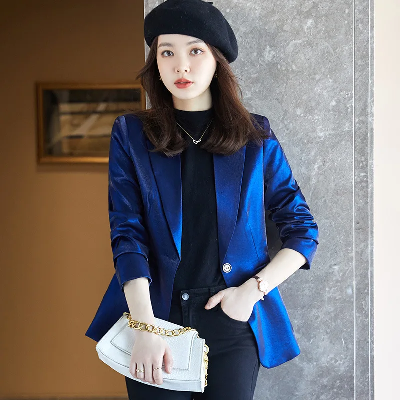 

High-quality Plus Size Women's Suit Purple New Autumn and Winter Korean Version of Slim Slim Top Fashion Temperament Jacket
